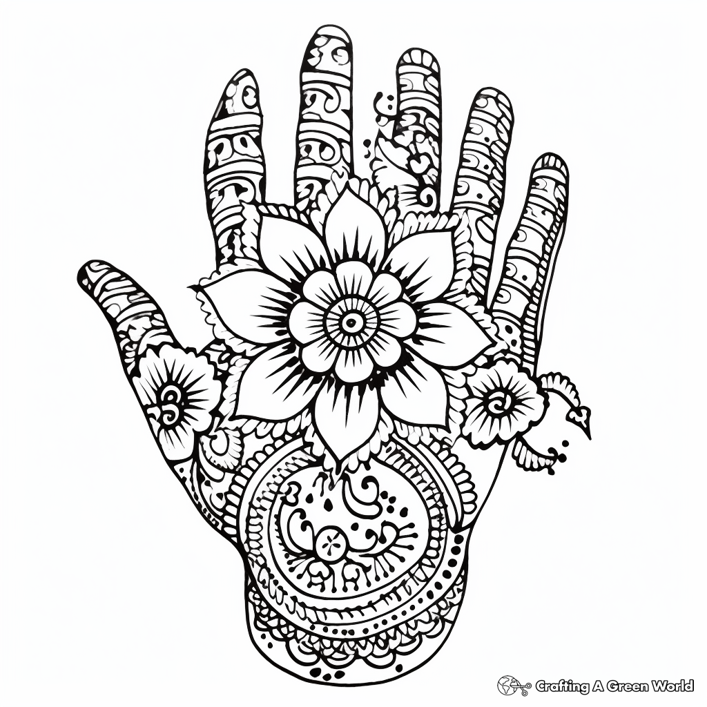 Intricate Henna Hand Design Coloring Pages 2