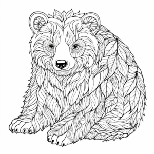 Intricate Hibernating Brown Bear Coloring Pages for Adults 1