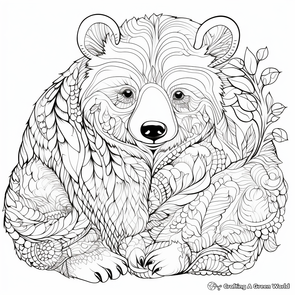 Intricate Hibernating Brown Bear Coloring Pages for Adults 2