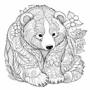 Intricate Hibernating Brown Bear Coloring Pages for Adults 3