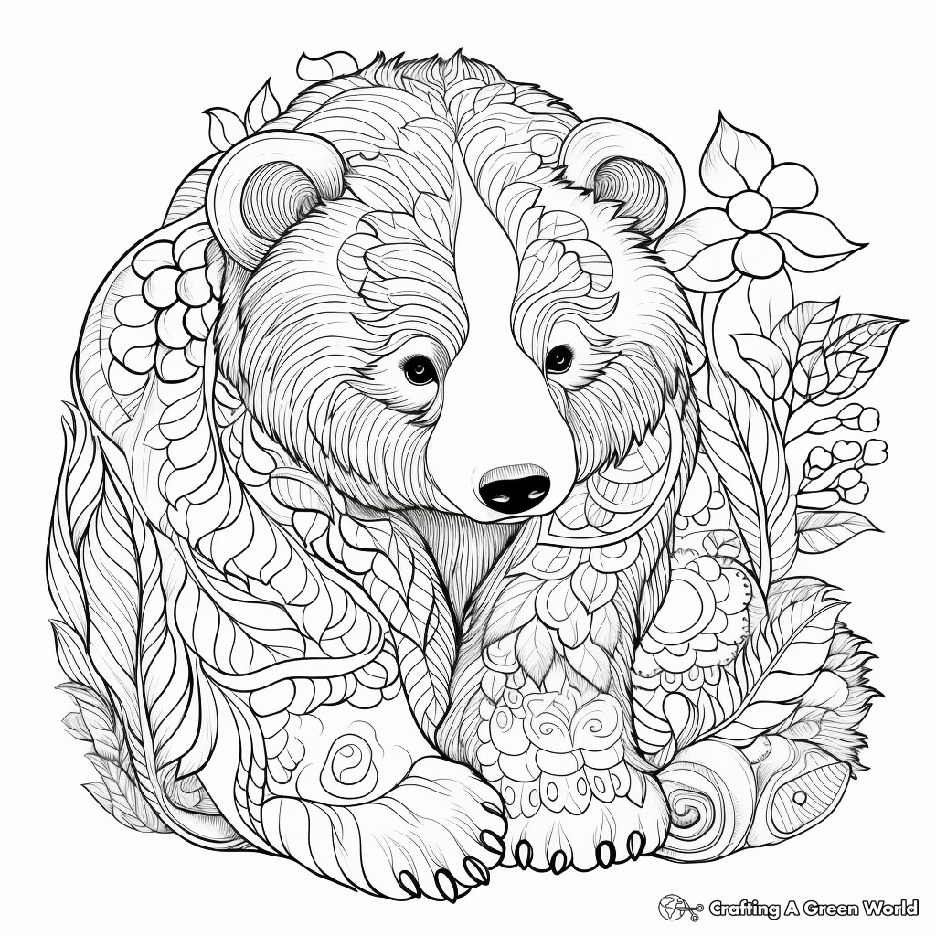 Intricate Hibernating Brown Bear Coloring Pages for Adults 3