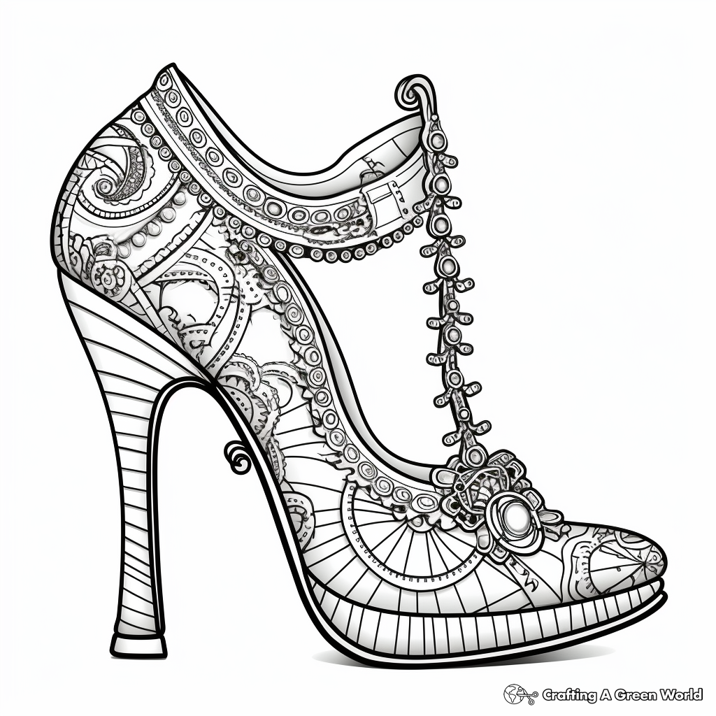 Intricate High-Heel Coloring Pages for Adults 1