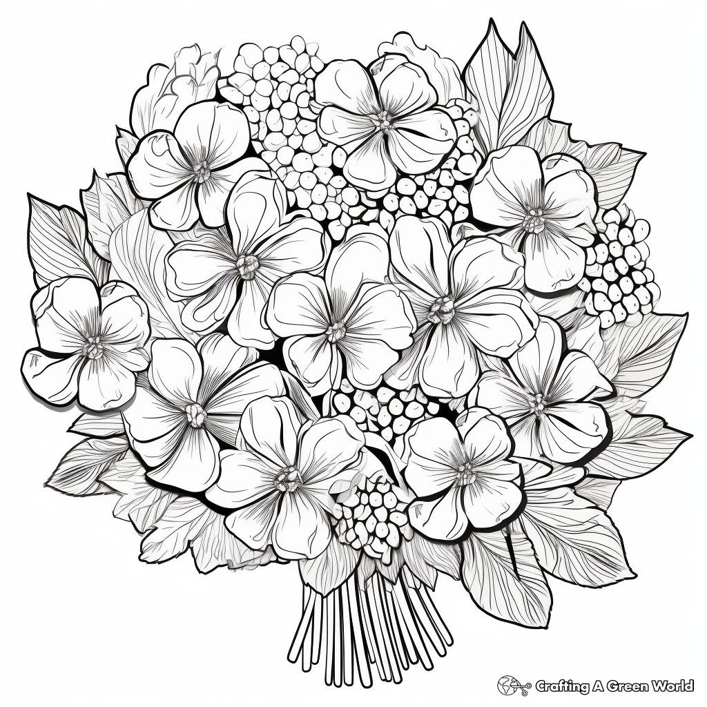 Intricate Hydrangea Bouquet Coloring Pages 4