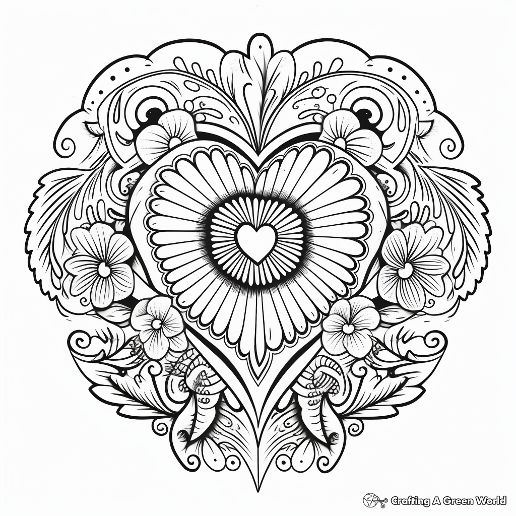 Intricate 'I Love You' Mandala Coloring Pages for Adults 2