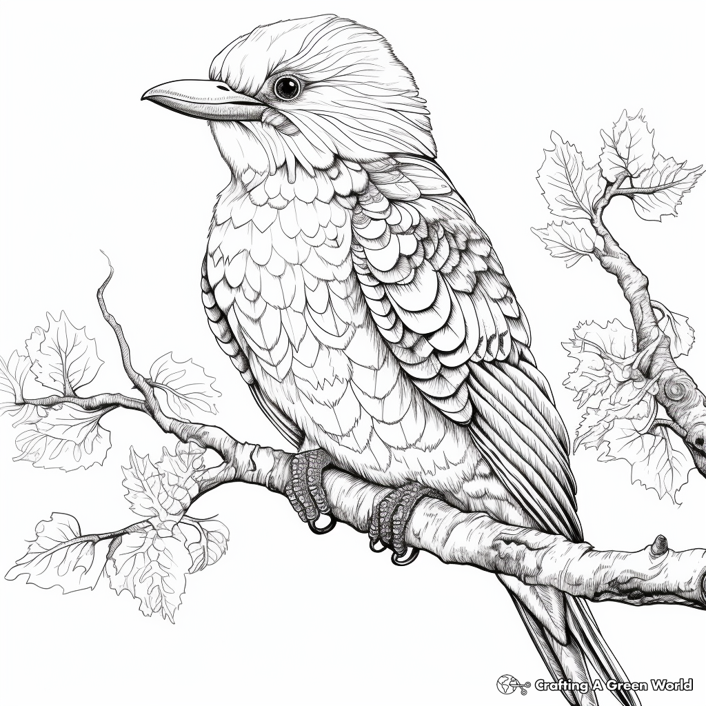 Intricate Kookaburra Art Coloring Pages for Adults 1