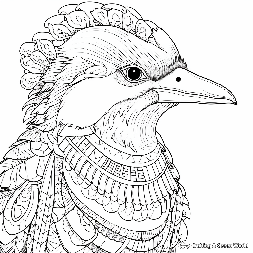 Intricate Kookaburra Art Coloring Pages for Adults 3