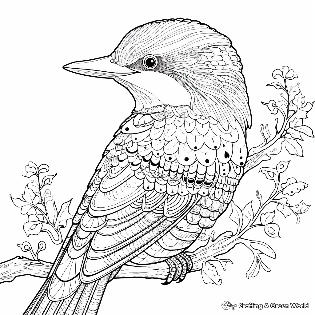 Intricate Kookaburra Art Coloring Pages for Adults 4