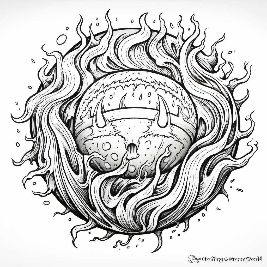 Intricate Magical Fireball Coloring Pages for Adults 2