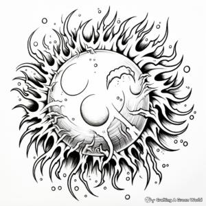 Intricate Magical Fireball Coloring Pages for Adults 3