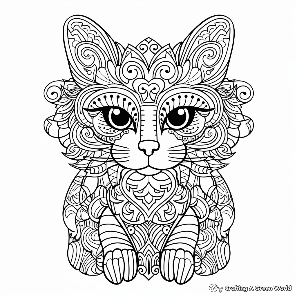 Intricate Mandala Angel Cat Coloring Pages for Adults 2