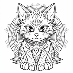 Intricate Mandala Angel Cat Coloring Pages for Adults 3