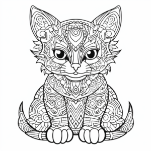 Intricate Mandala Angel Cat Coloring Pages for Adults 4