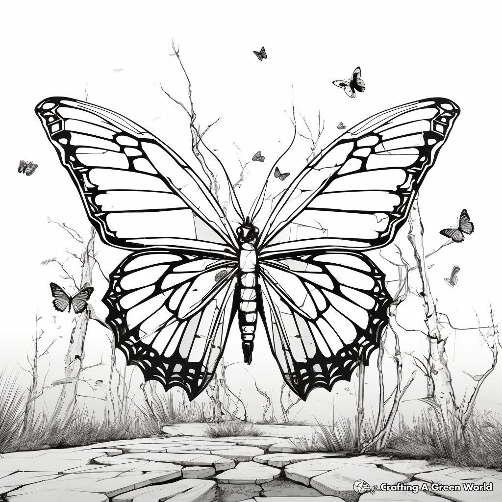 Intricate Monarch Butterfly Mural Coloring Pages 2