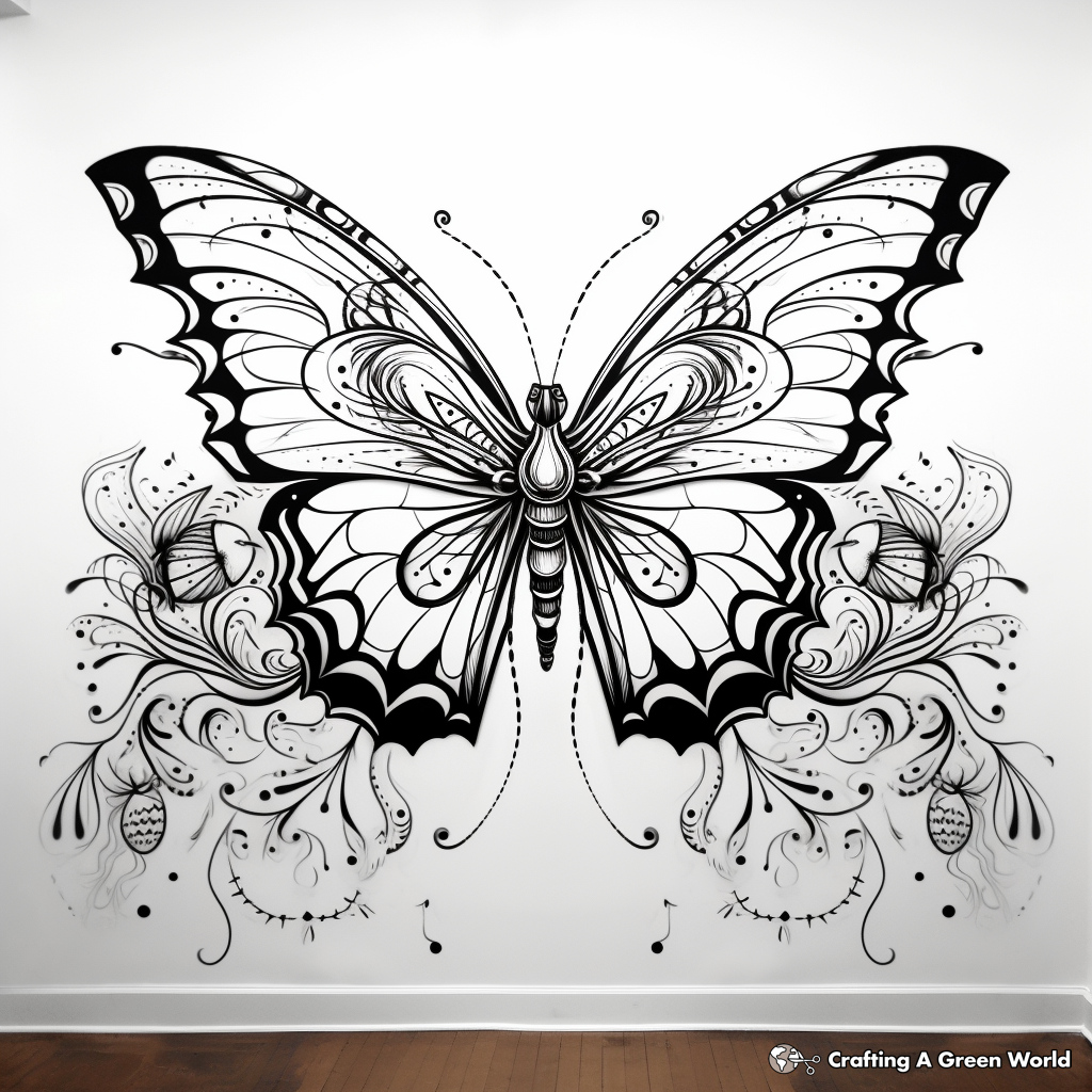 Intricate Monarch Butterfly Mural Coloring Pages 3