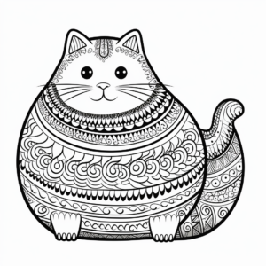 Intricate Moroccan Fat Cat Coloring Pages 1