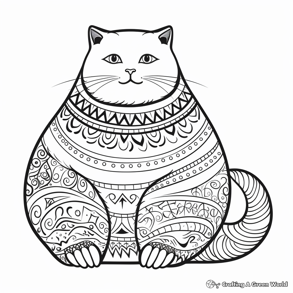 Intricate Moroccan Fat Cat Coloring Pages 3