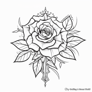 Intricate Neo-Traditional Rose Tattoo Coloring Pages 1