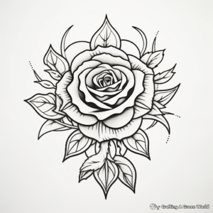 Intricate Neo-Traditional Rose Tattoo Coloring Pages 2