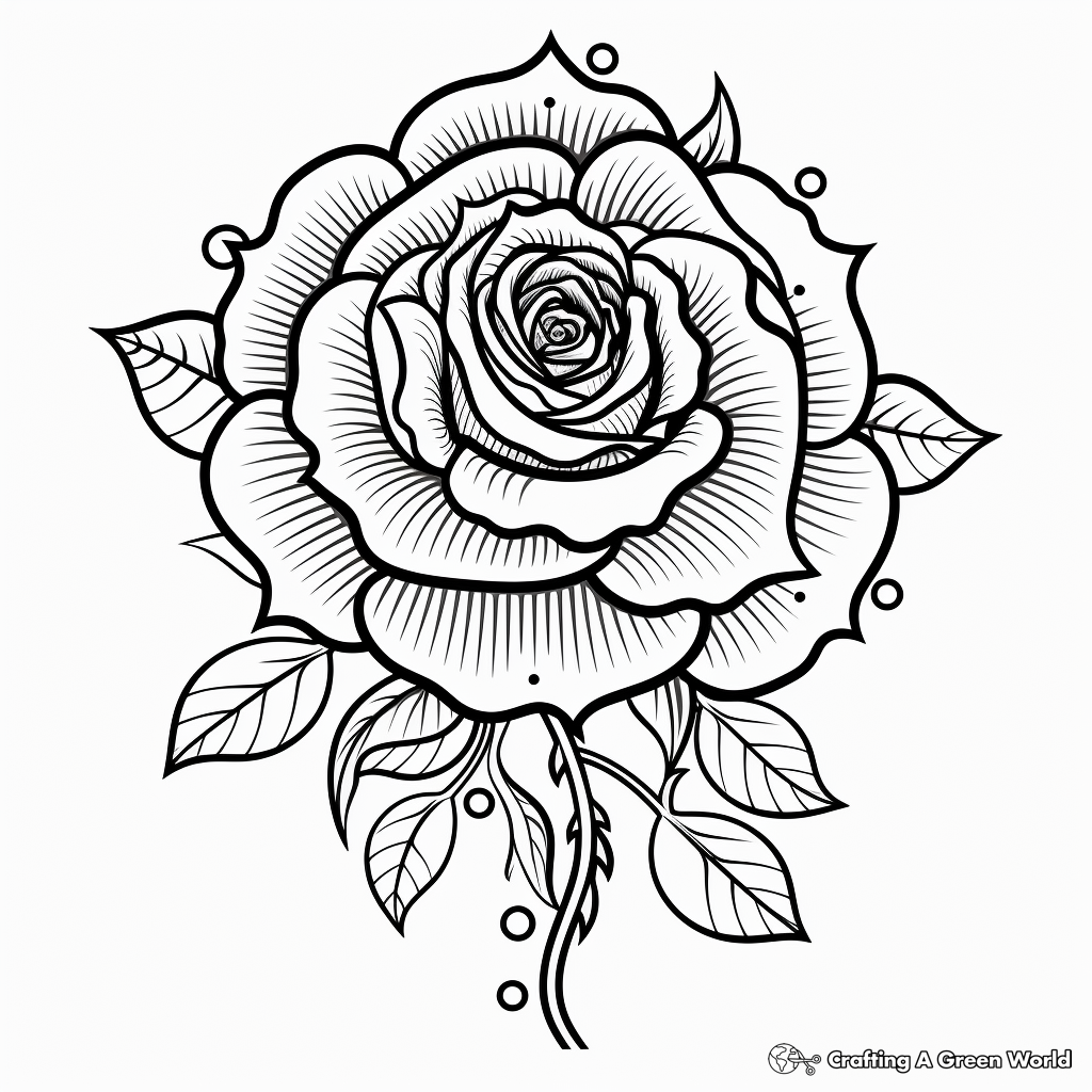 Intricate Neo-Traditional Rose Tattoo Coloring Pages 3