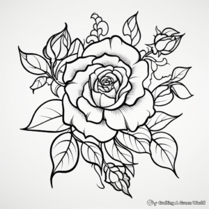 Intricate Neo-Traditional Rose Tattoo Coloring Pages 4