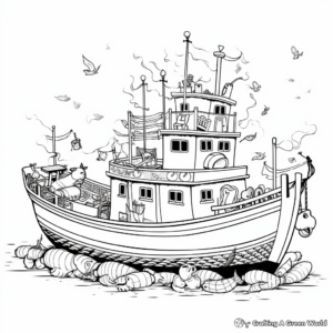 Intricate Net Fishing Boat Coloring Pages 3