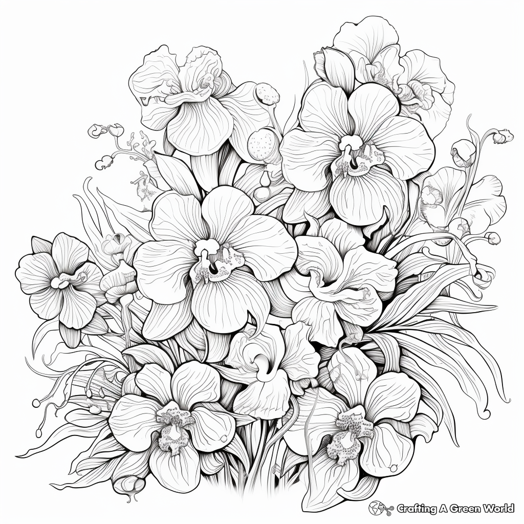 Intricate Orchid Coloring Pages 4