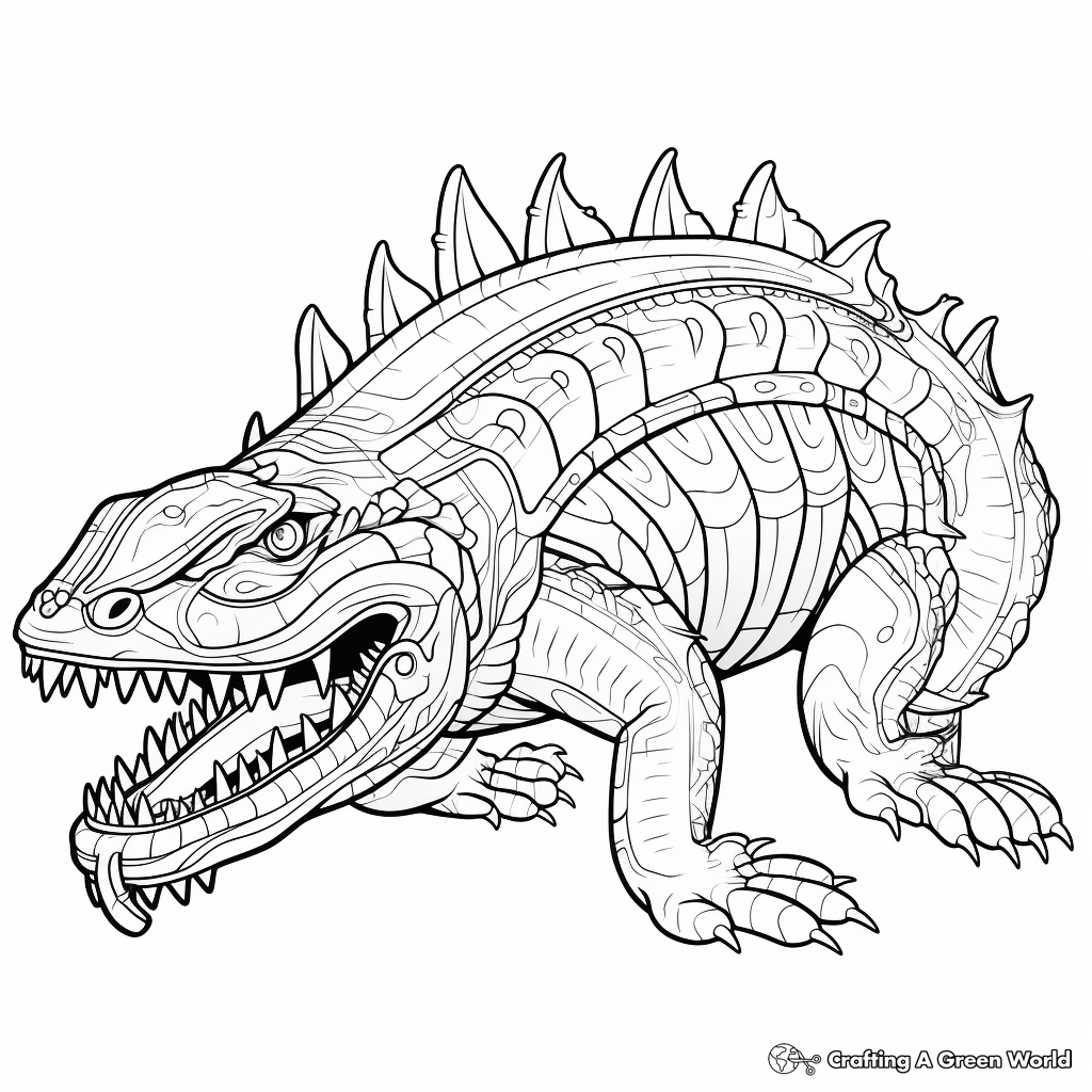 Intricate Outline Sarcosuchus Coloring Pages for Adults 2