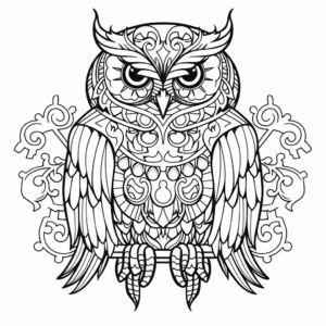 Intricate Owl Cartoon Coloring Pages for Adults 1