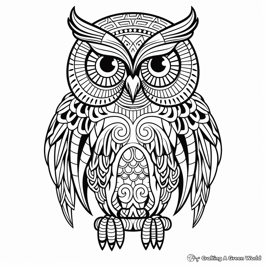 Intricate Owl Cartoon Coloring Pages for Adults 3