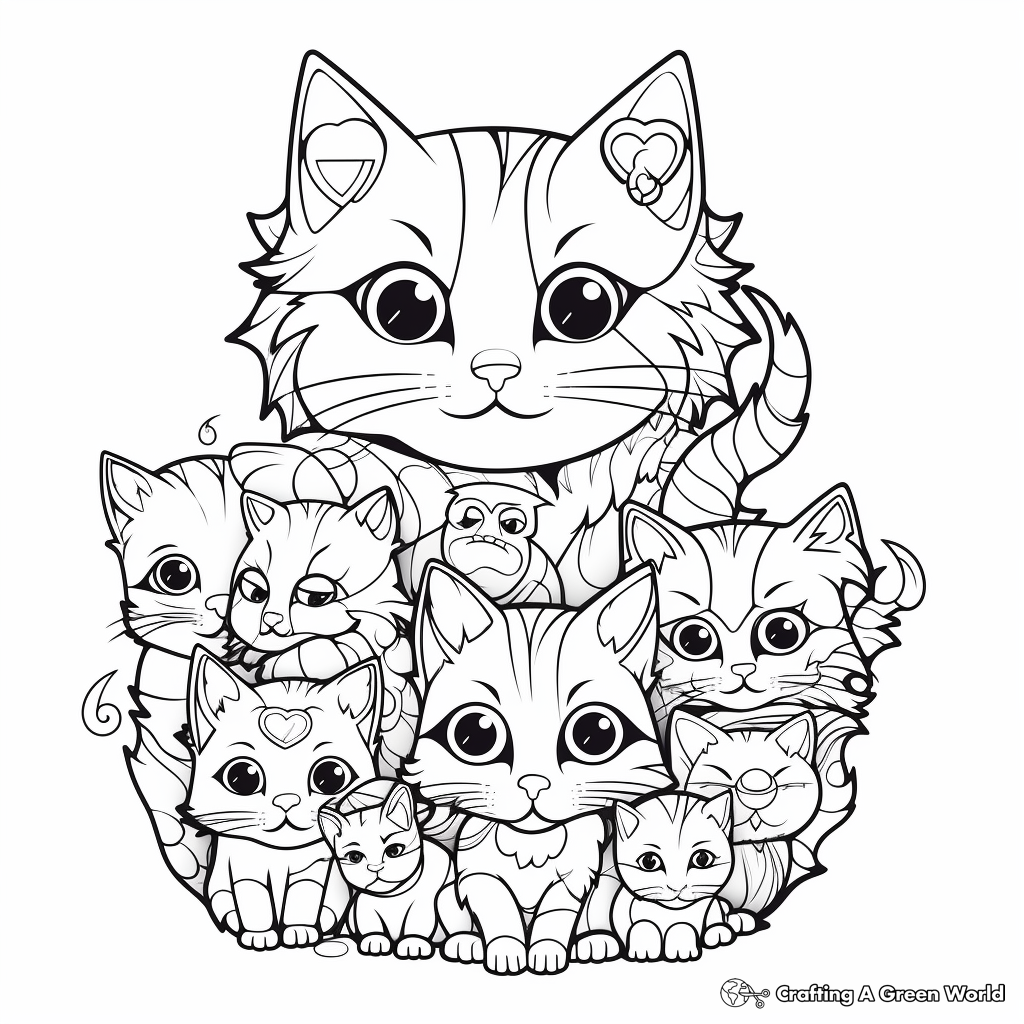 Intricate Patched Calico Cat Pack Coloring Pages 1