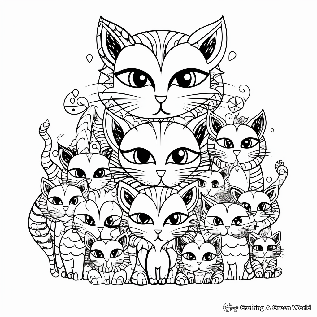 Intricate Patched Calico Cat Pack Coloring Pages 3