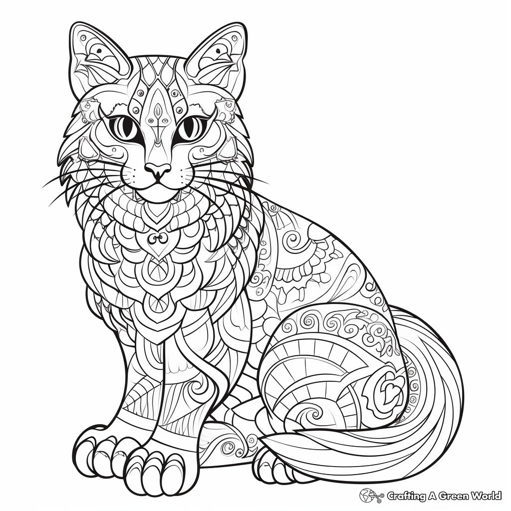 Intricate Patched Tabby Cat Coloring Pages for Advanced Colorists 1