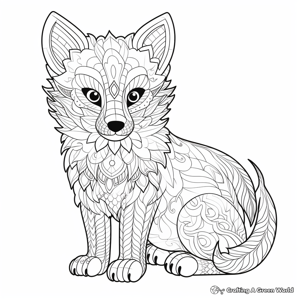 Intricate Patterned Arctic Fox Coloring Pages For Adults 1