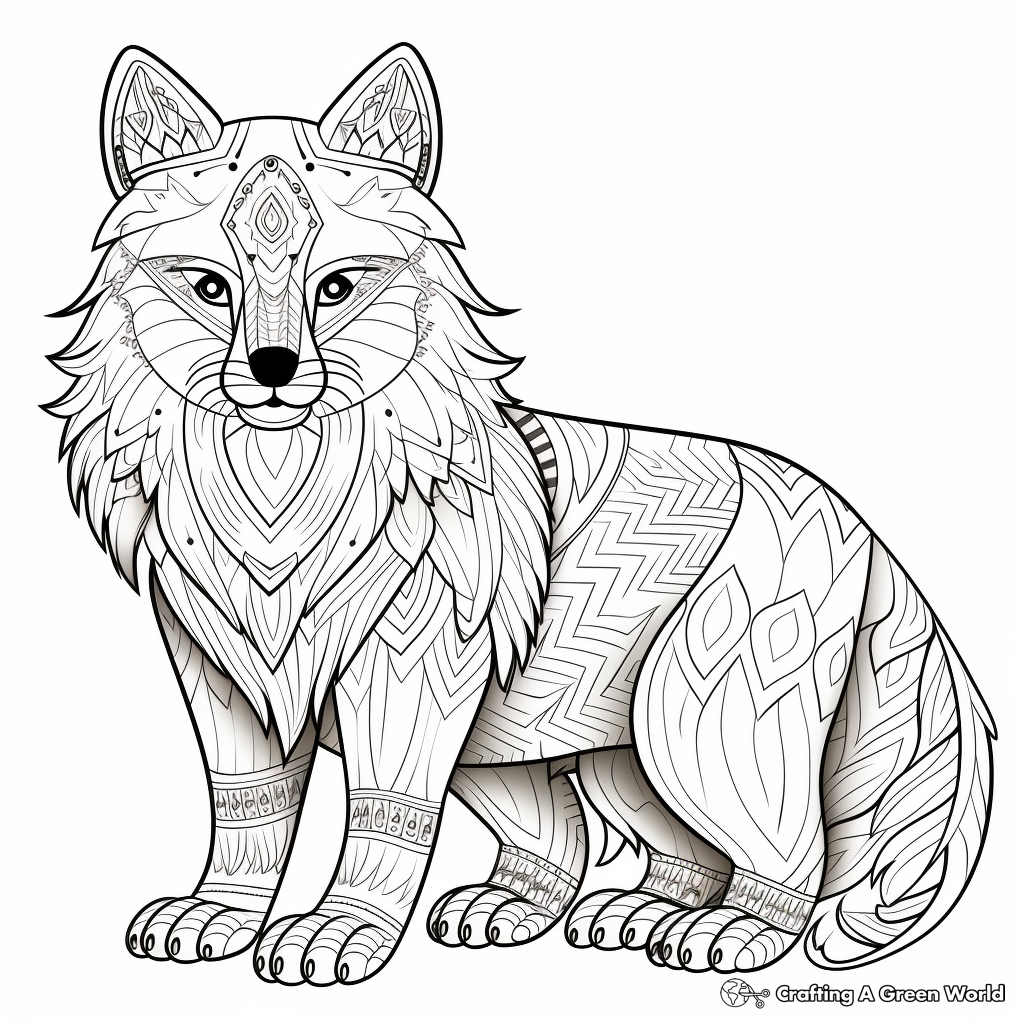 Intricate Patterned Arctic Fox Coloring Pages For Adults 2