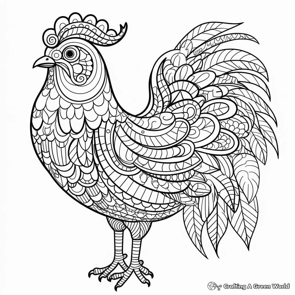 Intricate Patterned Chicken Coloring Pages 1
