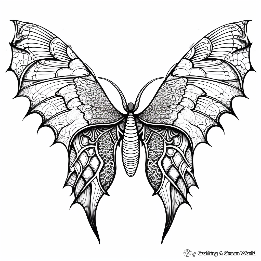 Intricate Patterns Bat Wings Coloring Sheets 1