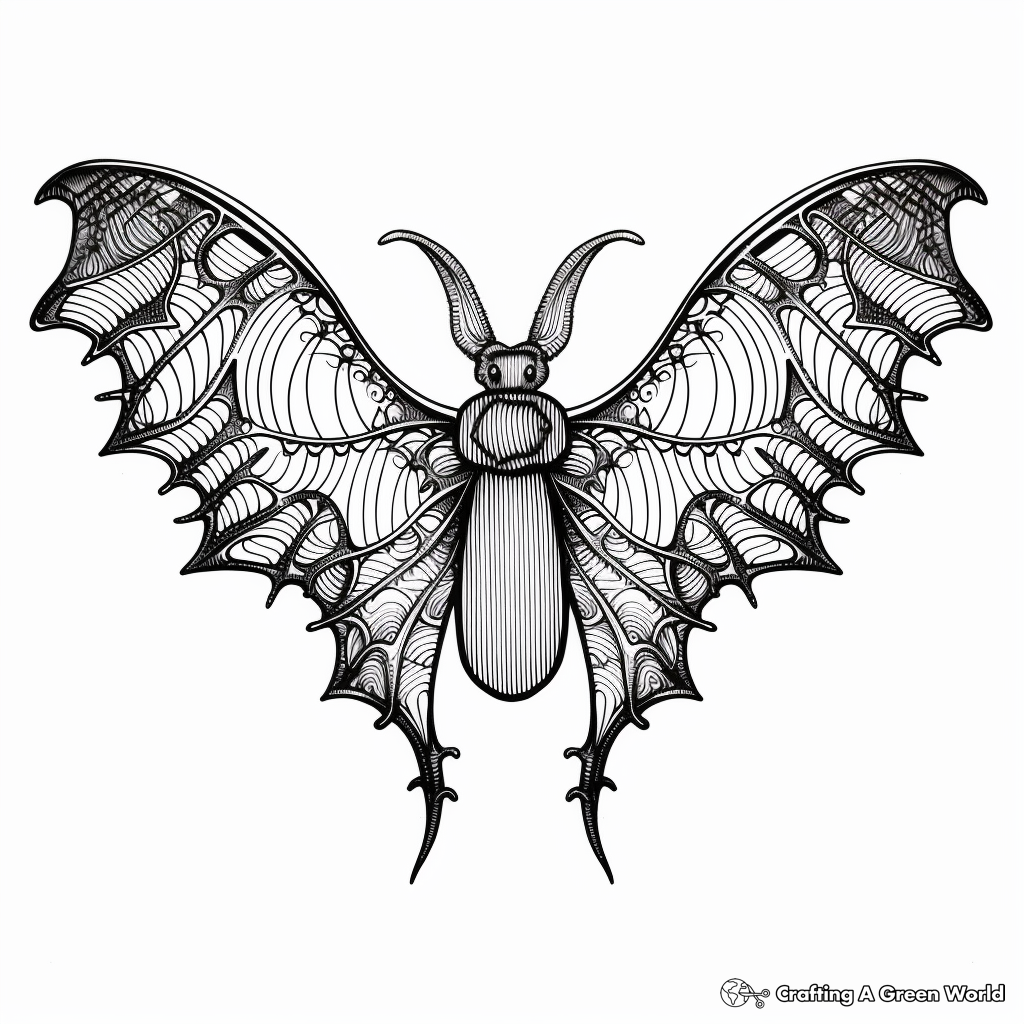 Intricate Patterns Bat Wings Coloring Sheets 4