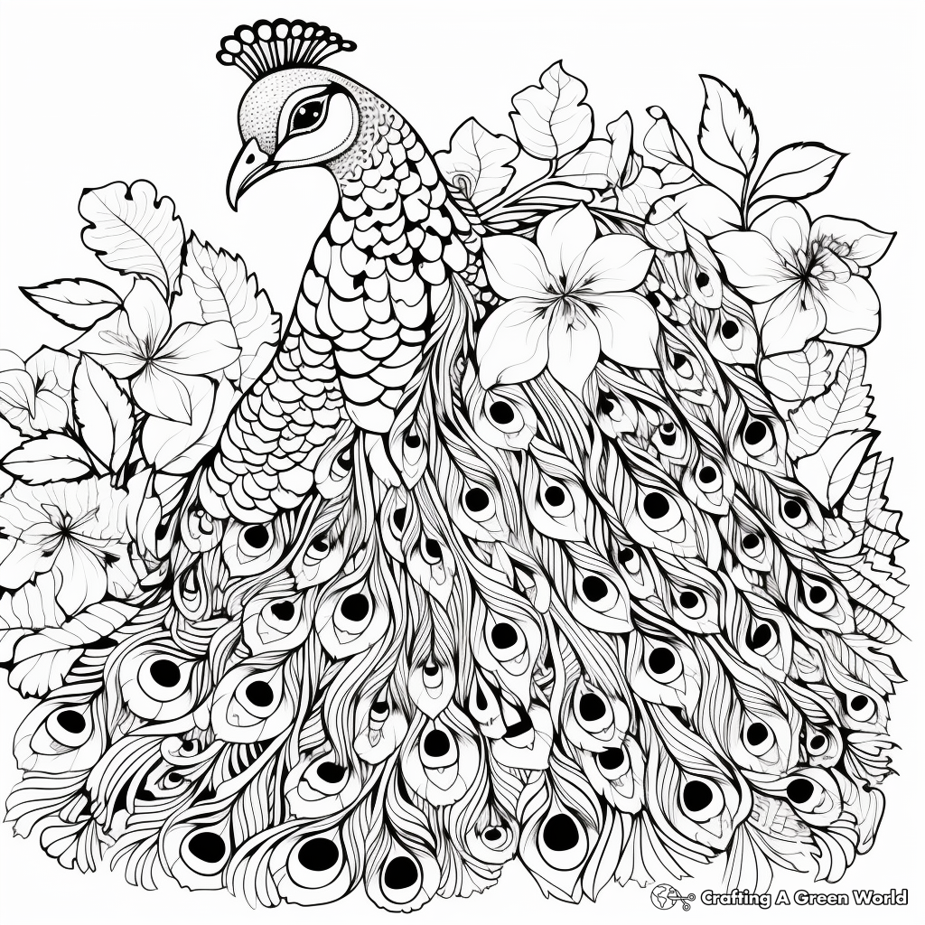 Intricate Peacock Coloring Pages for Relaxation 2