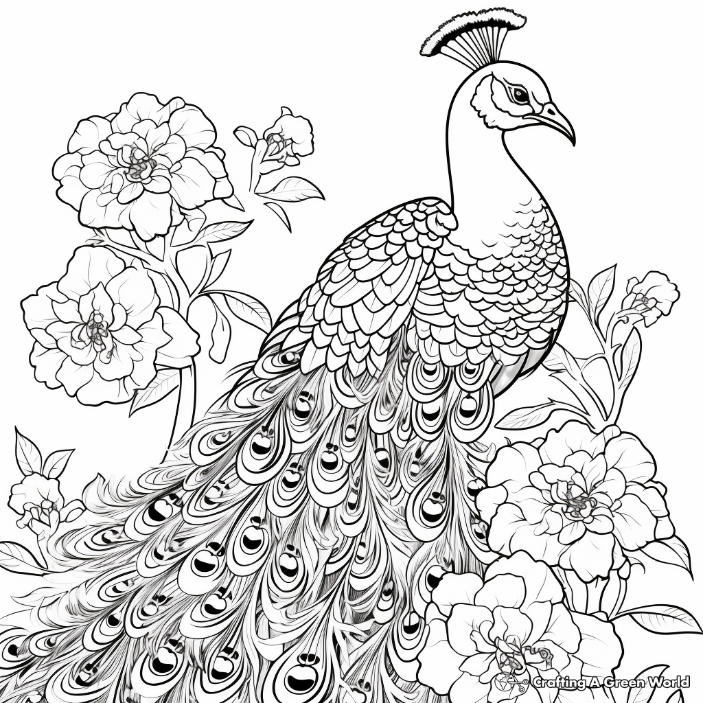 Intricate Peacock Coloring Pages for Relaxation 3