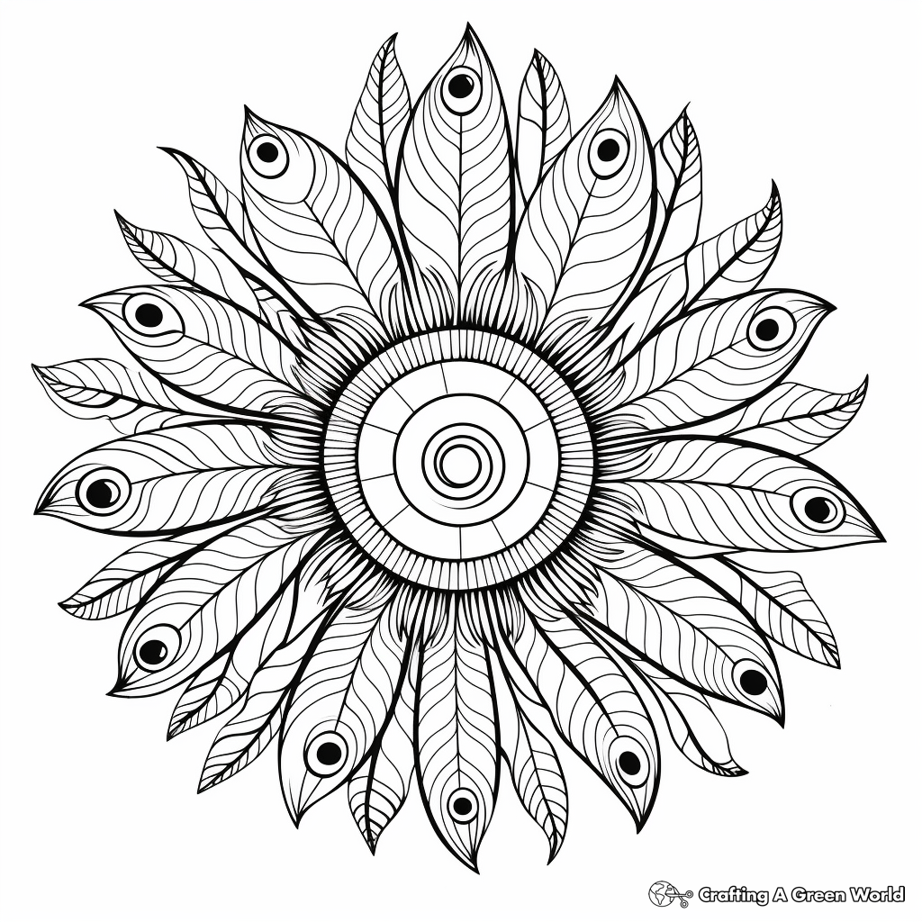 Intricate Peacock Feather Mandala Coloring Pages 3