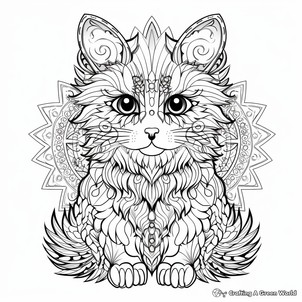 Intricate Persian Cat Mandala Coloring Pages 1