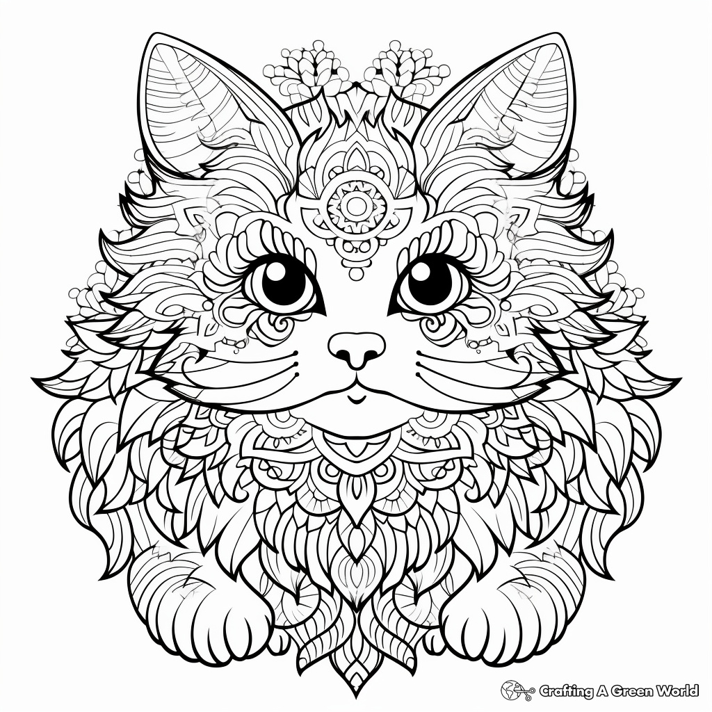 Intricate Persian Cat Mandala Coloring Pages 3