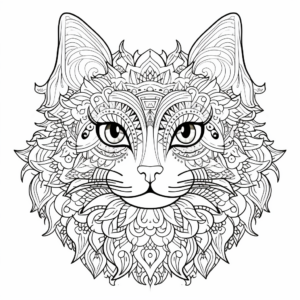 Intricate Persian Cat Mandala Coloring Pages 4