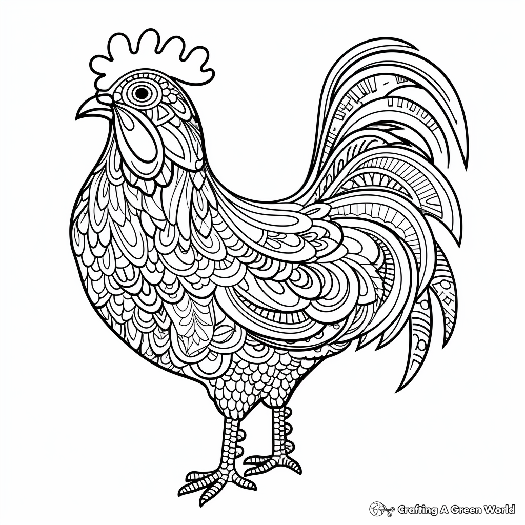 Intricate Polish Chicken Coloring Pages for Adults 3