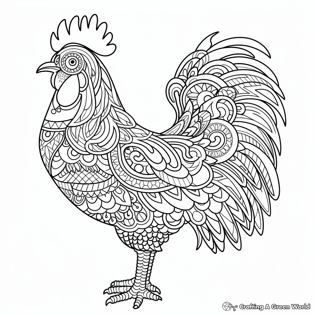 Intricate Polish Chicken Coloring Pages for Adults 4