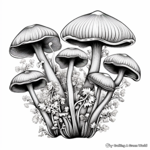 Intricate Psilocybin Mushroom Coloring Sheets 2