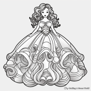 Intricate Puffy Sleeve Ball Gown Dress Coloring Pages 1