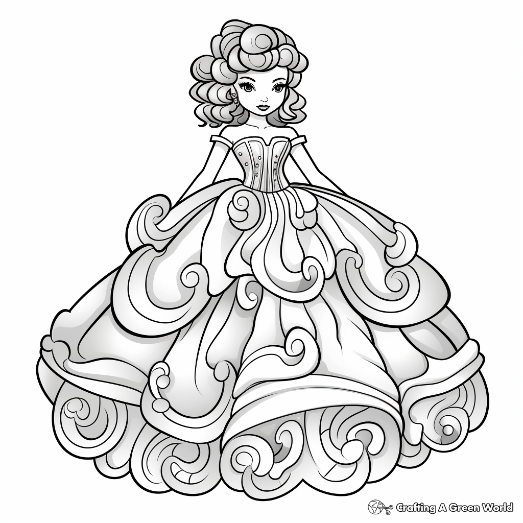 Intricate Puffy Sleeve Ball Gown Dress Coloring Pages 3