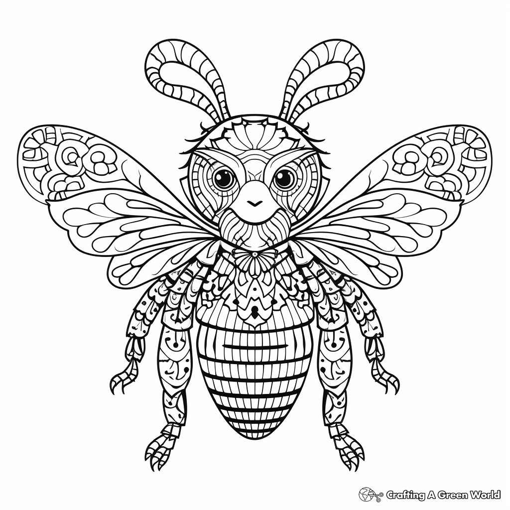 Intricate Queen Cat Bee Coloring Pages for Adults 2