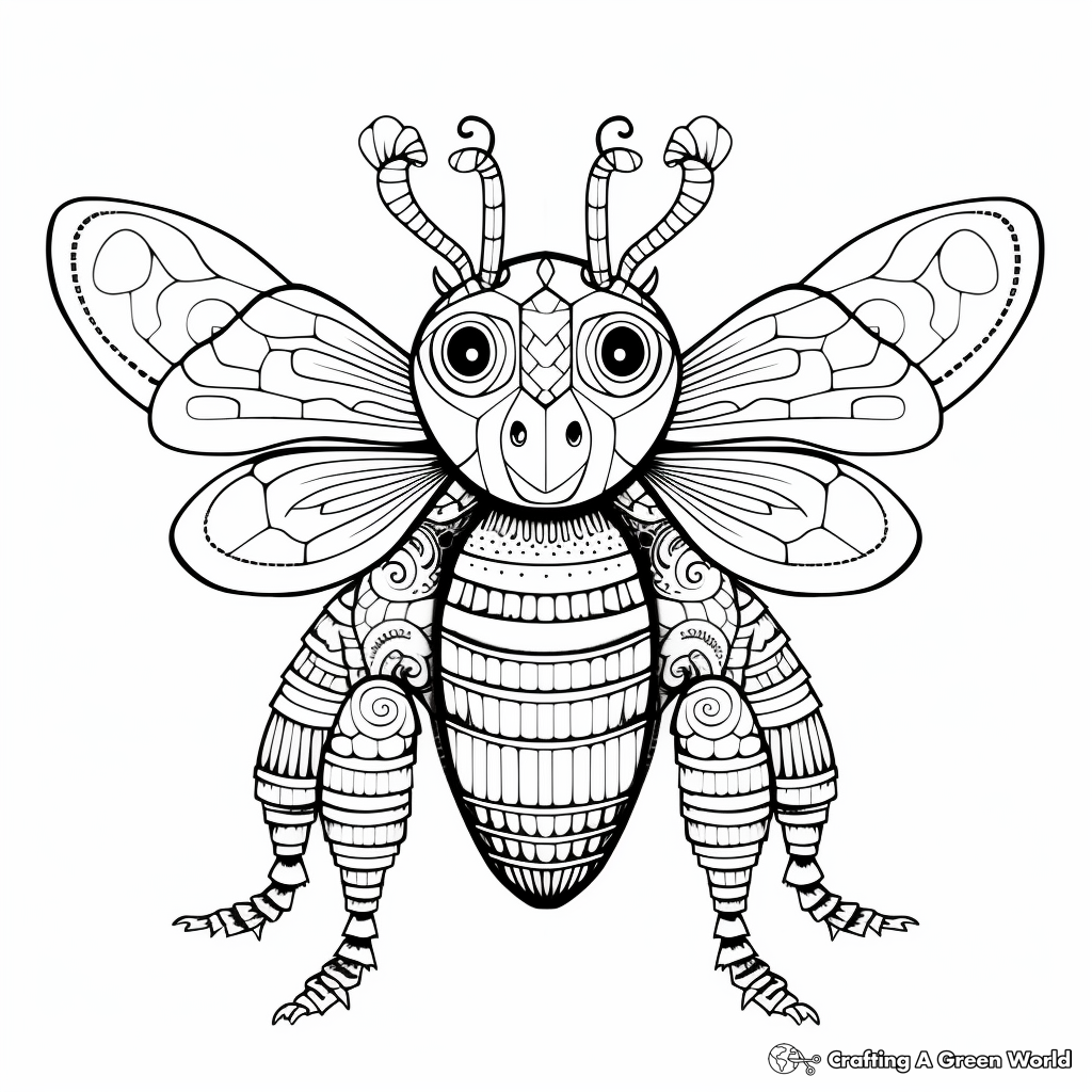 Intricate Queen Cat Bee Coloring Pages for Adults 4